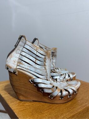 Bed Stu Womens 7 Leather Platform Wedge Sandals Distressed Cage Boho Shoes